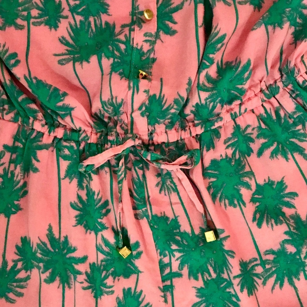 Strapless pink romper with palm tree print - Picture 5 of 7